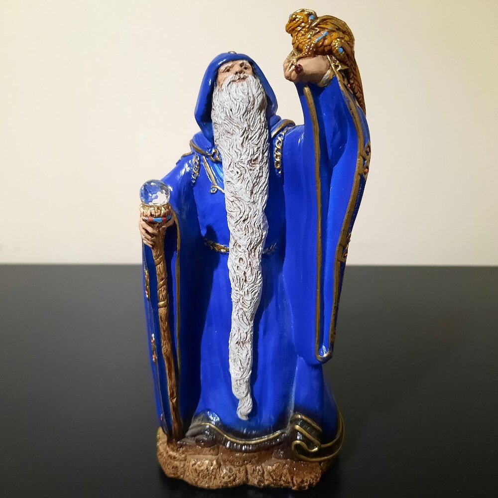 Windstone Editions 1986 VTG WIZARD Blue Merlin Dragon 7" Crystal Staff